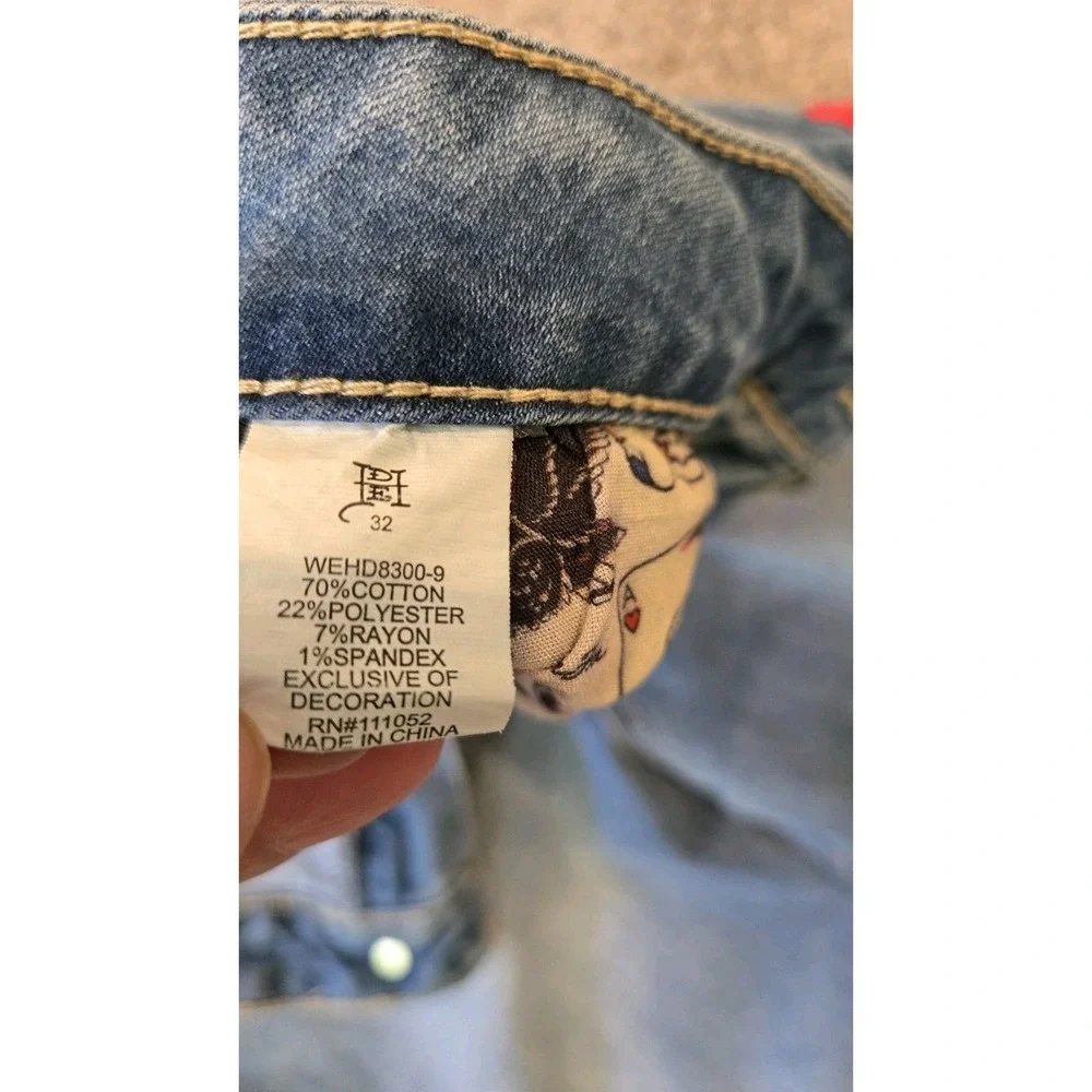 Ed Hardy Dragon Jeans 32 Y2K Wide Leg Baggy Denim Tattoo Graphic Rare Grail Fire